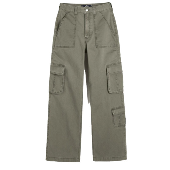 Hollister Ultra High Rise Cargo Utility Gorpcore Wide Leg Baggy Green Pants 27L - Picture 1 of 12